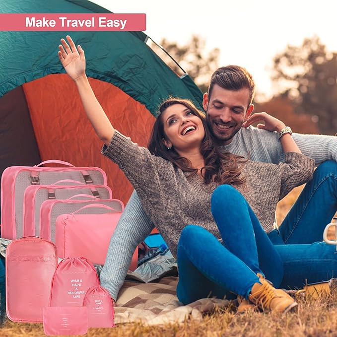 8 Set Packing Cubes for Suitcases, kingdalux Travel Luggage Packing Organizers with Laundry Bag, Compression Storage Shoe Bag, Clothing Underwear Bags, for Women & Man