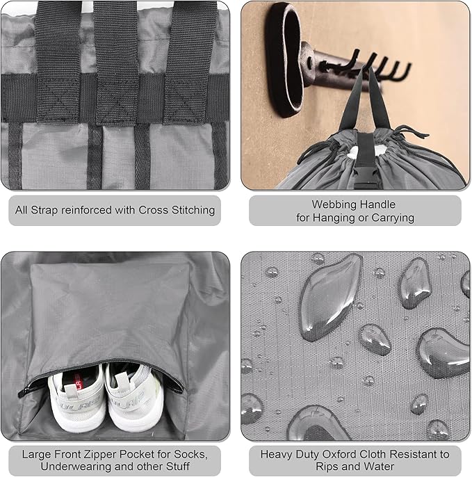 BeeGreen Gray Laundry Backpack w Adjustable Shoulder Straps & Drawstring College Dorm Room Essentials w Handle for Travel Trip Lightweight Durable Laundry Bag Hamper Portable