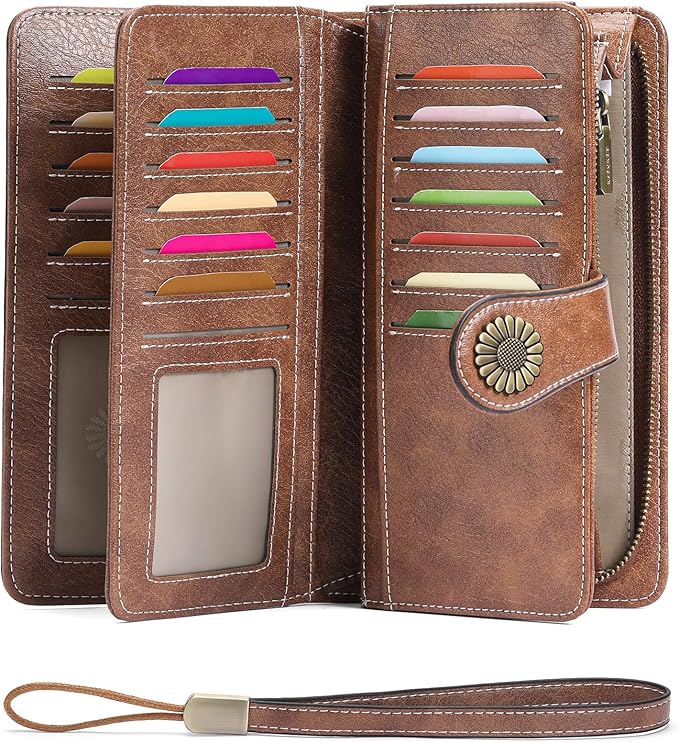 SENDEFN Wallets for Women Leather Credit Card Holder with RFID Blocking Large Capacity Wristlet | with RFID Blocking, Large Capacity, Wristlet, with RFID Blocking, Large Capacity, Wristlet