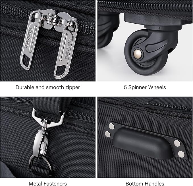 Hanke Expandable Collapsible Luggage with Wheels, Black Upgrade Version 2, 98L, Water-Resistant, 5 Spinner Wheels, 3 Pockets, Polyester, 19x13x27.2 inches, 6.1lb, Carry-On Luggage, Travel, Vacation