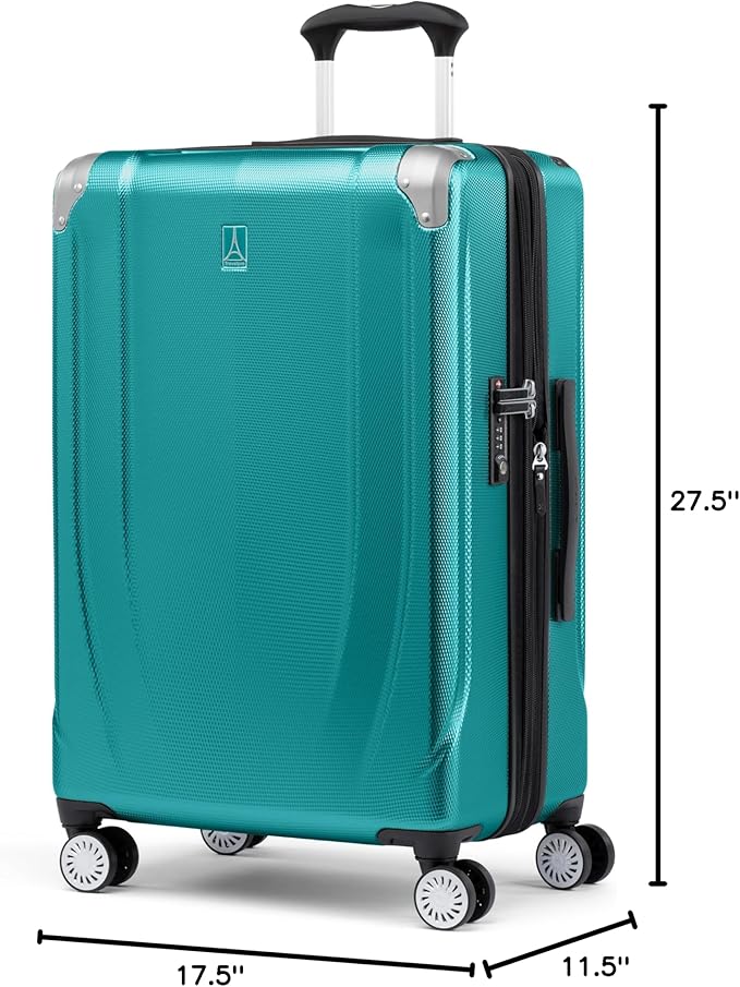 Travelpro Pathways 3 Hardside Expandable Luggage, 8 Spinner Wheels, Lightweight Hard Shell Suitcase, Checked Medium 25 Inch, Kayak Teal