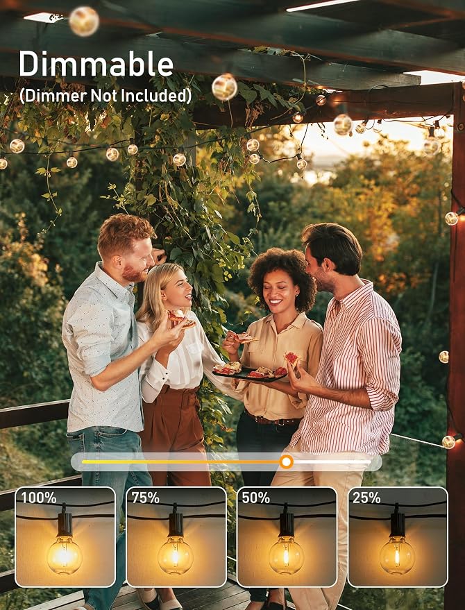 Brightown Outdoor String Lights, 200FT 100+2 G40 Bulbs Shatterproof Patio Lights, IP65 Waterproof Dimmable Hanging Connectable Globe LED Outdoor Lights for Backyard, Bistro, Porch, Deck, Balcony | IP65 Waterproof Dimmable Hanging Connectable Globe LED ...