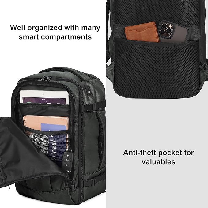 ECOHUB Travel Backpack 18x14x8 Spirit Airlines Personal Item Bag Carry On Backpack 13 Pockets Large Work Casual Daypack for men Airline Approved Waterproof Gym Backpack with Charging Port, Gray