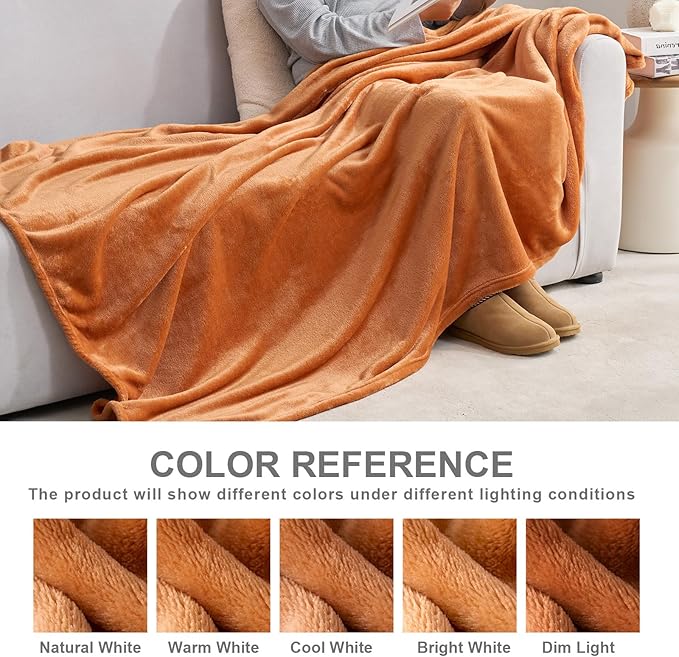 Hansleep Fleece Pumpkin Orange Throw XL Blanket, Super Soft Flannel Fuzzy Plush Cozy Blanket for All Seasons, Pumpkin Orange, Throw XL 50x70 Inches