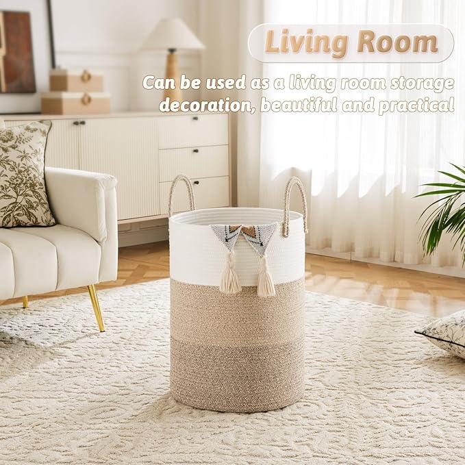 Laundry Basket,Woven Cotton Rope Laundry Hamper,60L for Decorative Storage of Dirty Clothes,Toys and Blankets in Bathroom,Bedroom and Living Room