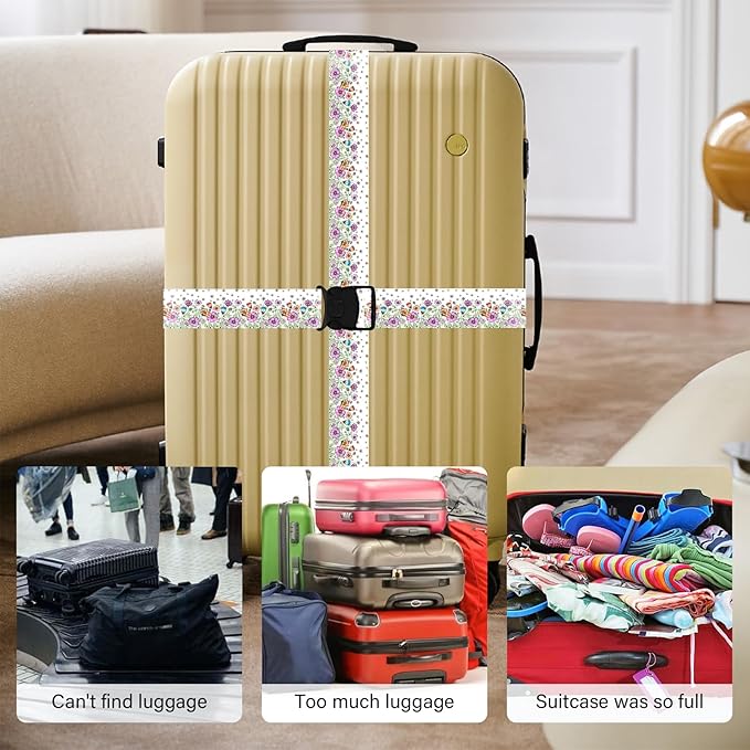 Luggage Straps for Suitcases, Travel Adjustable Belt with Quick Release Buckle, Heavy Duty Nylon Bag Packing Strap, Unique Bright Identifiers Business Travel Accessories (2 Pack) - Colorful Daisy