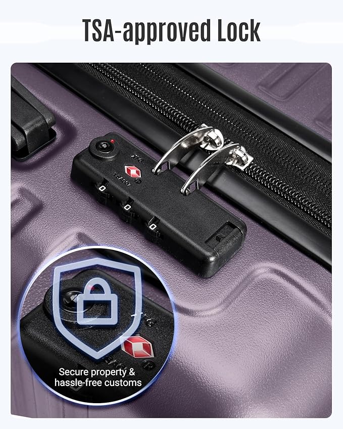 LIGHT FLIGHT Expandable Carry On Luggage 22x14x9 Airline Approved with Double Spinner Wheels, 20 Inch Lightweight Hard Shell Rolling Suitcases with TSA Lock, Purple