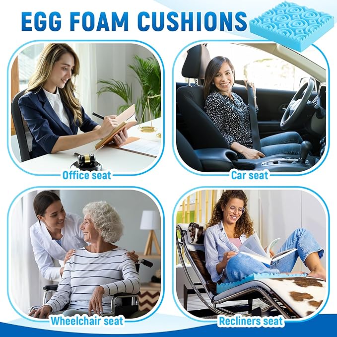 Geiserailie 1 Pcs Egg Foam Pad Eggs Chair Cushion to Relieve Back Foam Seat Cushion Chair Accessories Pad for Office Recliner Wheelchair Home Car (Flower, Blue)