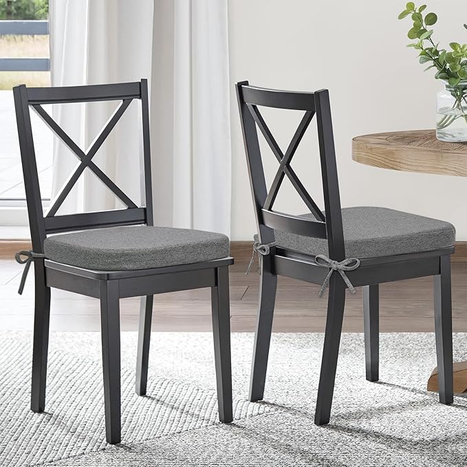 Shinnwa Kitchen Chair Cushions Set of 4, Patented Design Memory Foam Dining Chair Pads with Ties and Washable Cover, 4 Pack, 17" x 16" x 2", Dark Grey