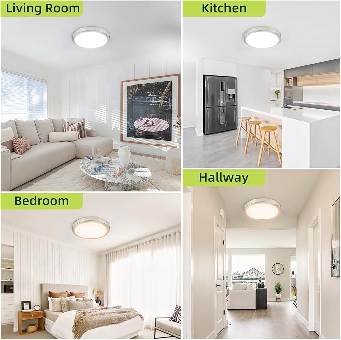 hykolity 9 Inch Selectable CCT LED Round Flat Panel Light,1800LM,2 Pack | 18W 3000K/4000K/5000K, Edge-Lit Flush Mount Ceiling Light Fixture for Kitchen, Bedroom, Laundry and Closet Room,Brush Nickel