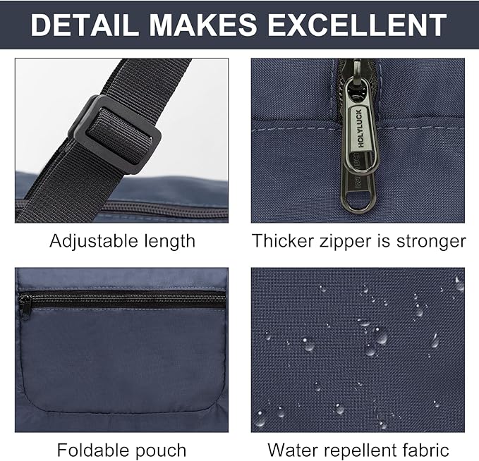 HOLYLUCK Foldable Travel Duffel Bag For Women & Men Luggage Great for Gym (Navy Blue)