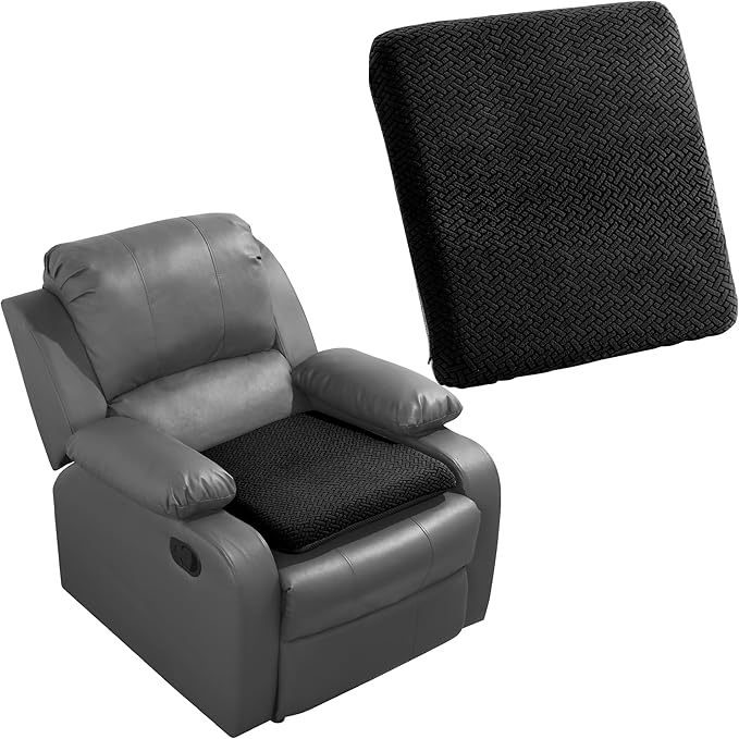 HOMBYS Tufted Furry Recliner Seat Cushion for Elderly Foam Curved Edge Large Square Seat Cushion for Recliner Chair, Floor Pillow, Office Chair, Car, No Pressure on Thighs(Black)