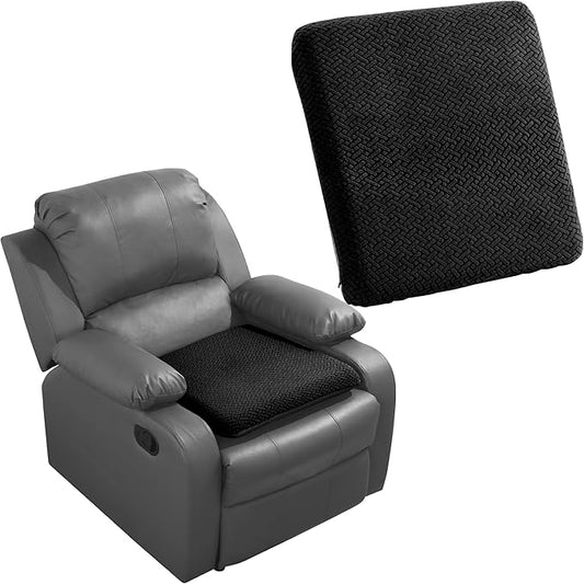 HOMBYS Tufted Furry Recliner Seat Cushion for Elderly Foam Curved Edge Large Square Seat Cushion for Recliner Chair, Floor Pillow, Office Chair, Car, No Pressure on Thighs(Black)