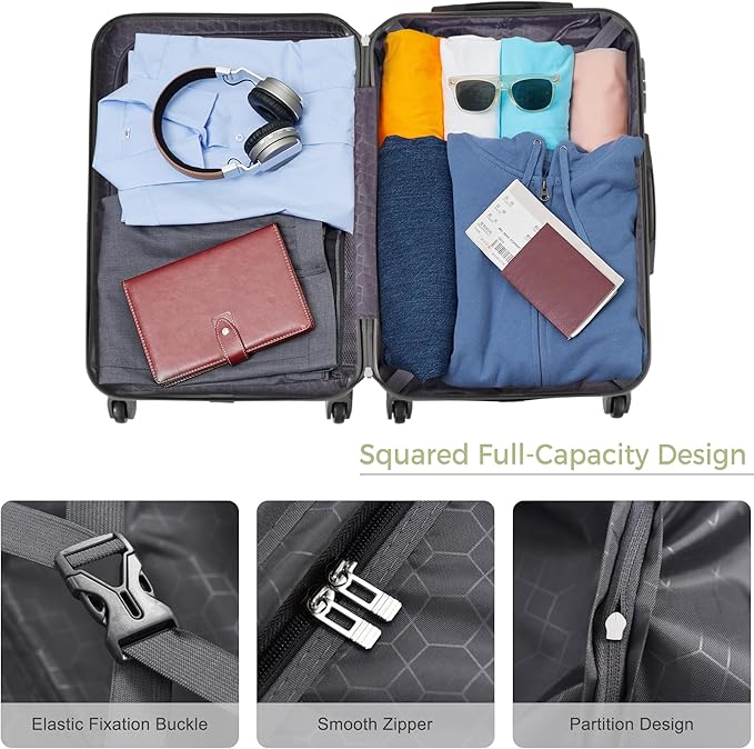 Merax 3 PieceABS Hardshell Luggage Sets Spinner Wheels Suitcase TSA Lock Suit Case, Creamy Green, 20/24/28 Inch