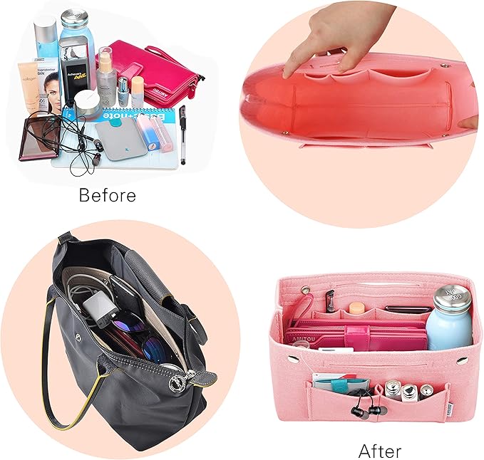Vercord Felt Purse Tote Organizer Insert Divider Inside Handbag for Women Medium Pink