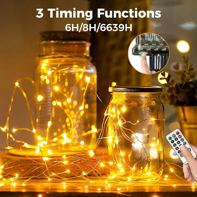 btfarm Fairy Lights Plug in with Remote, 33FT 100 LED Twinkle Lights | Dimmable & Timer, 8 Modes String Lights, IP65 Waterproof for Bedroom Garden Christmas Decorations Indoor Outdoor, Warm White