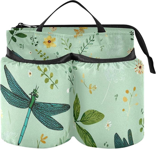 Green Dragonflies Flowers Leaves Luggage Cup Holder Travel Portable Free Hand Drink Carrier Suitcase Drinks Beverage Holder Carry-On Bottle Mug Holder Organizer Bag Travelers Accessories