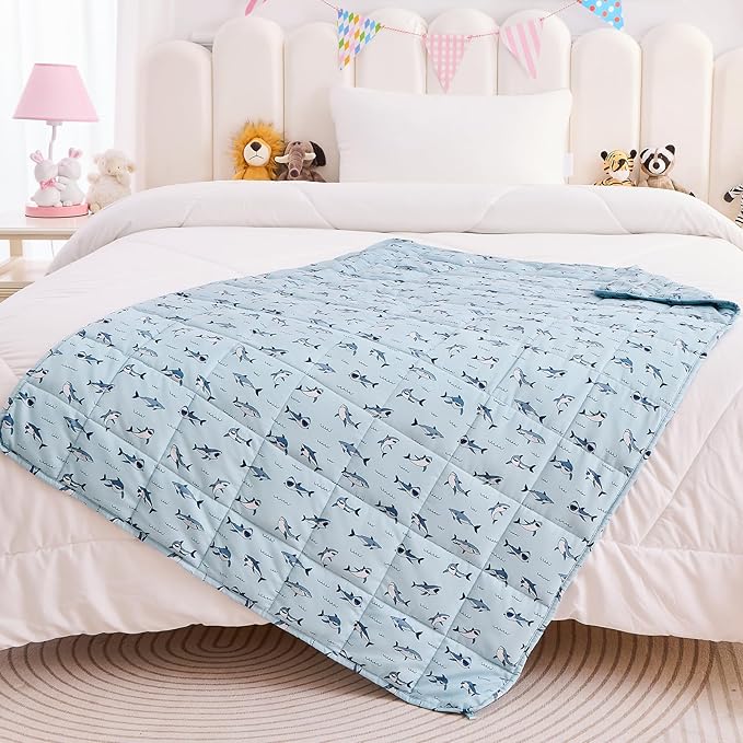 yescool Shark Weighted Blanket 3 Pounds Cooling Weighted Lap Blanket, Heavy Blankets for Sleeping, Weighted Throw Blanket Gifts for 20-40lbs, 36"x48"