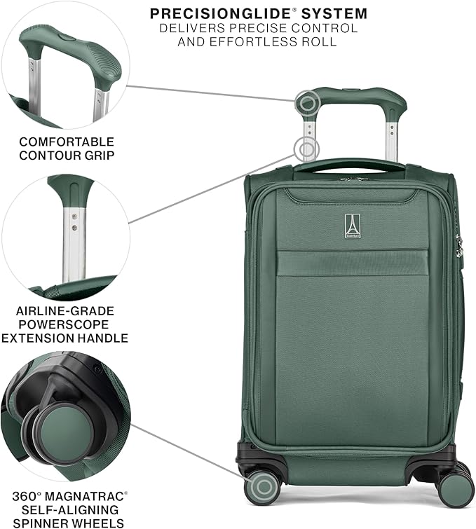 Travelpro VersaPack+ Lightweight Softside Expandable Carry on Luggage, 8 Spinner Suitcase, TSA Lock, Men and Women, Compact Carry On 20-Inch, Desert Sage Green