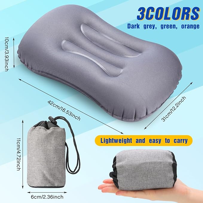 Yulejo 3 Pcs Inflatable Camping Travel Pillow Ultralight Inflating Pillows Lightweight Portable Backpacking Pillow for Neck Lumbar Support Camp Hiking Sleeping(Dark Gray, Black, Dark Blue)