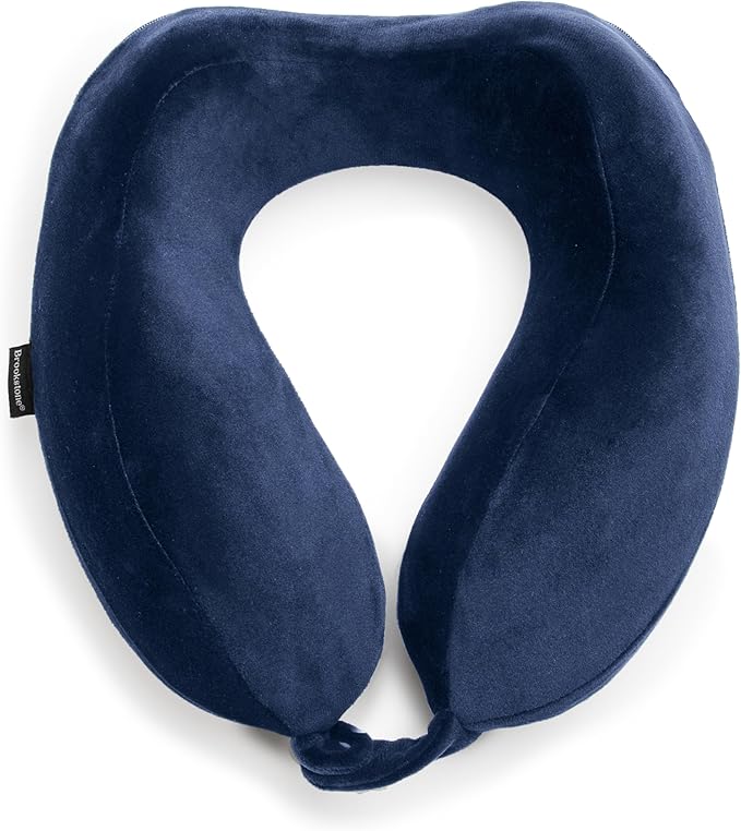 Brookstone Neck Travel Pillow - Lightweight Contoured Memory Foam Stuffable Travel Neck Pillow for Sleeping, Car, & Airplane, Size One Size, Blue