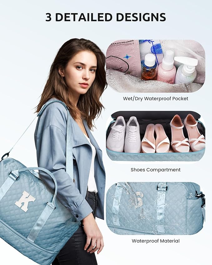 Gifts for Girls-Duffle Bag with Shoe Compartment, Personalized Weekender Bag, Overnight Bags for Women, Letter Travel Bag with Makeup Bag，Tween Girls Trendy Stuff Gift (Letter B)