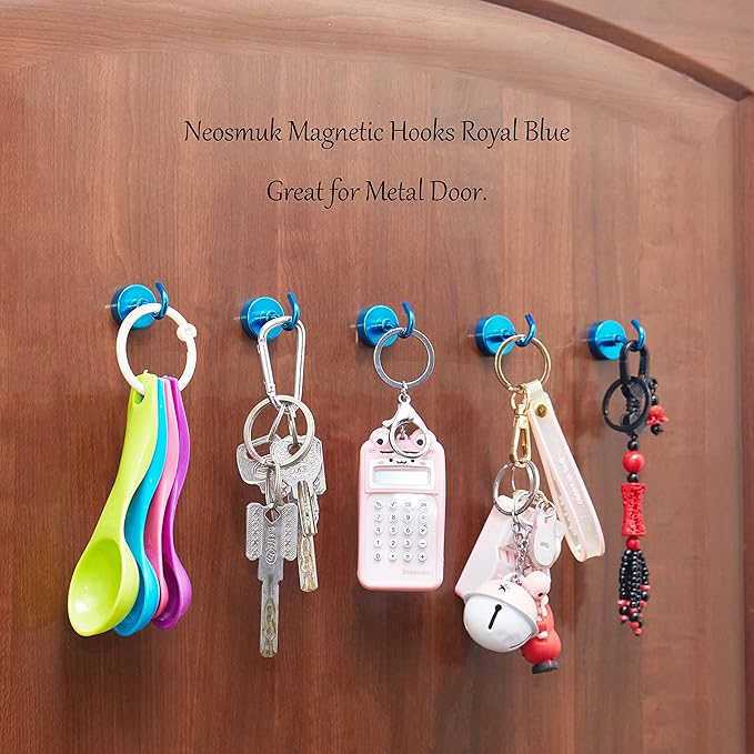 Neosmuk Magnetic Hooks,Heavy Duty Earth Magnets with Hook for Refrigerator, Extra Strong Cruise Hook for Hanging, Magnetic Hanger for Cabins, Grill (RoyalBlue, 6 Pack)
