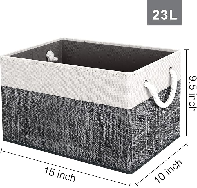 Fab totes Storage Bins [6-Pack], Foldable Storage Baskets for Organizing Toys, Books, Shelves, Closet, Large Storage Box with Rope Handles, Sturdy Organizer Bins, White & Black