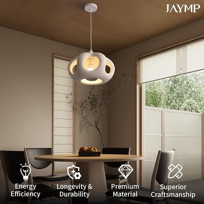 JAYMP Hollow-Out Shape Pendant Light Fixture for Dining Room Kitchen Island Hallway Restaurant Modern Hanging Lamp E26 Base Japanese Style Lighting Fixture, 1 Pack, Matte White, 40cm/15.7in