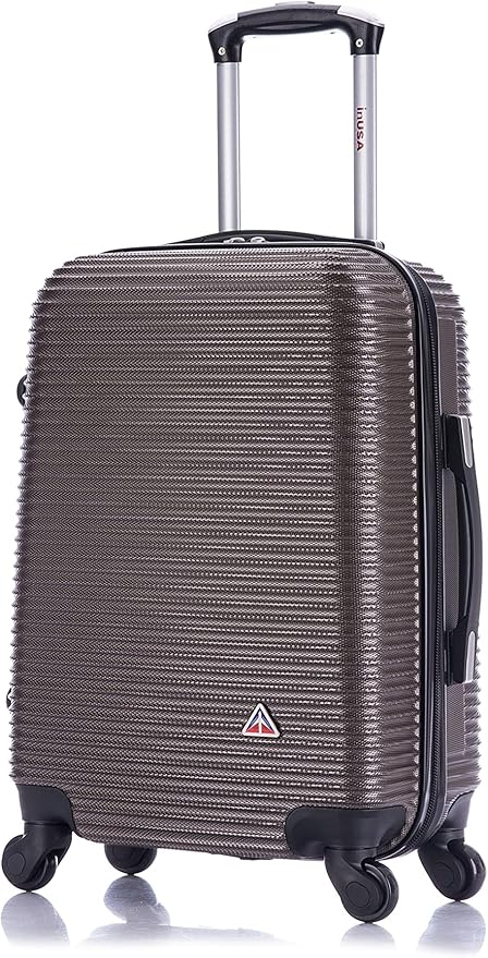 InUSA ROYAL Hardside Luggage with Ergonomic Handles | Spacious Travel Suitcase with Four Spinner Wheels and Studs | 20 Inch Hardside Carry-On Spinner Luggage | Brown
