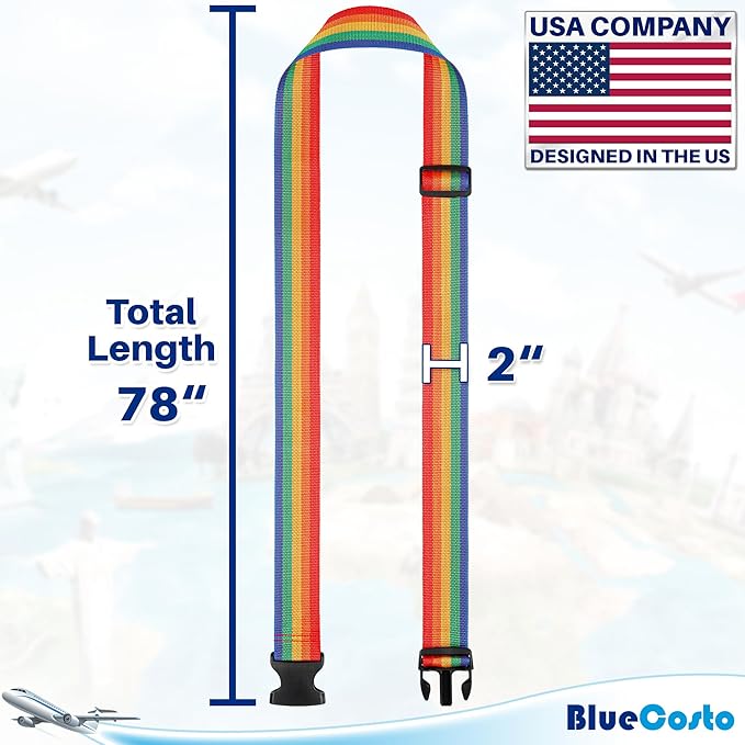 Luggage Straps for Suitcases - TSA Approved - Rainbow, 4 PK - Premium Belts for Suitcase, Briefcase & Travel Bag - Adjustable Strap Length 43" - 78"
