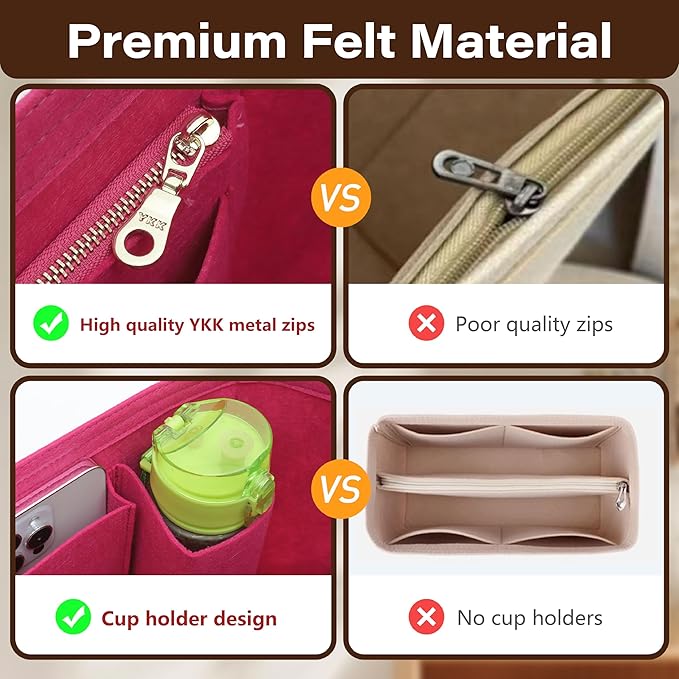 Fit Longchamp Organizer Insert, for Long Champ Le Pliage L Bag Handbag Women, with Cup Holder, Large/Rosy