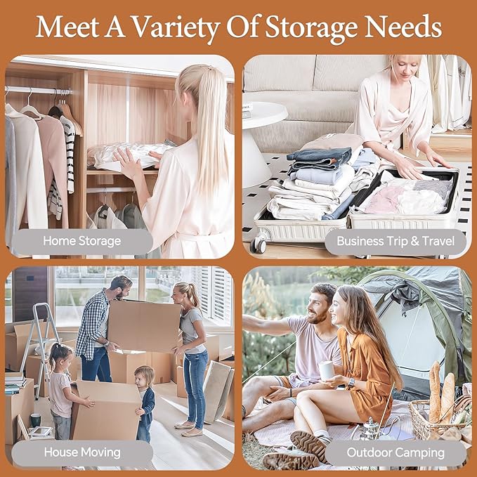 Travel Vacuum Storage Bags with Rechargeable Cordless Pump, 12 Pack Vacuum Seal Bags for Clothing(4 Large+4 Medium+4 Small), Compression Packing for Clothes Suitcase Luggage Blanket Pillows