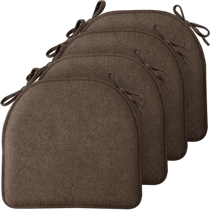 TushGuard Chair Cushions for Dining Chairs Set of 4, Soft Seat Cushions for Kitchen Chairs, Non-Slip Bottom with Ties, Comfortable Everyday Chair Pads, Brown