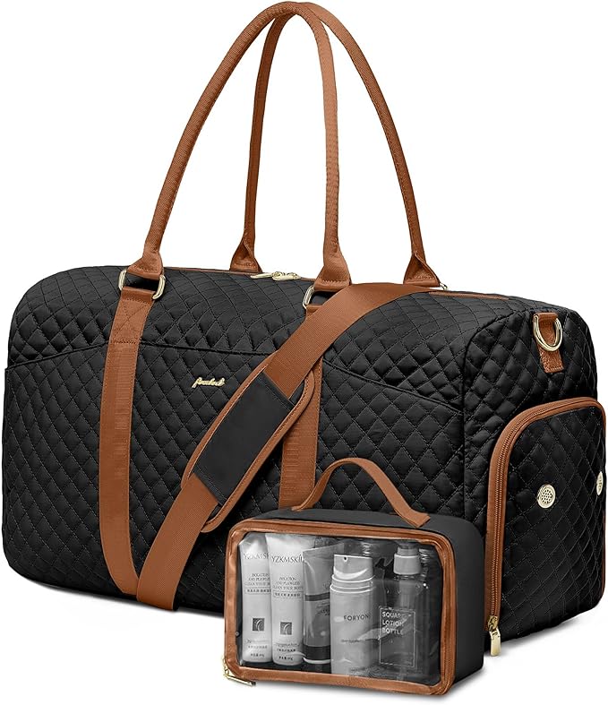 Women Weekender Travel Duffle Bag: Travel Duffel Overnight Bags with Shoe Compartment Large Carry on Tote with Toiletry Bag Weekend Traveling Yoga Gym Hospital Bag for Women with Wet Pocket