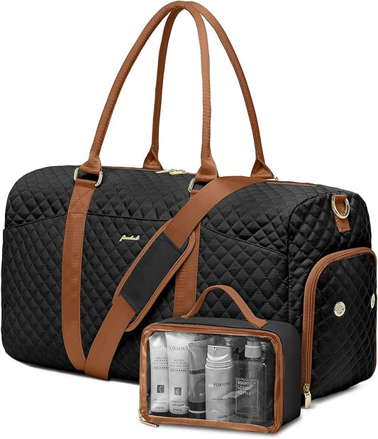 Women Weekender Travel Duffle Bag: Travel Duffel Overnight Bags with Shoe Compartment Large Carry on Tote with Toiletry Bag Weekend Traveling Yoga Gym Hospital Bag for Women with Wet Pocket