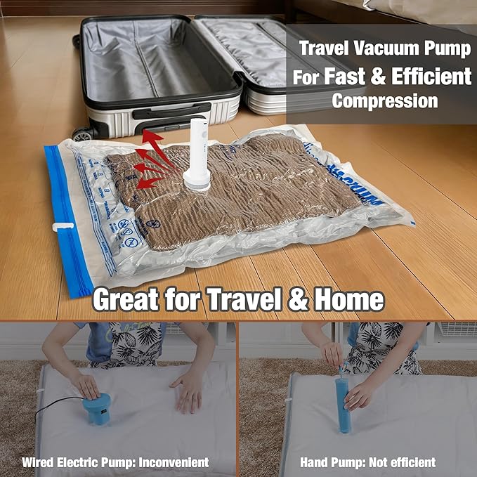 Travel Vacuum Bags with Electric Pump, Vacuum Travel Bags for Luggage and Suitcase, Clothes Clothing, Small 10 Pack