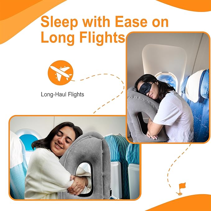 Skyrest®️ Inflatable Travel Pillow for Cars, Air Pillow for Sleeping to Avoid Neck and Shoulder Pain, Comfortably Support Head, Neck and Lumbar, Pillows for Airplanes Buses Cars Office (Grey)