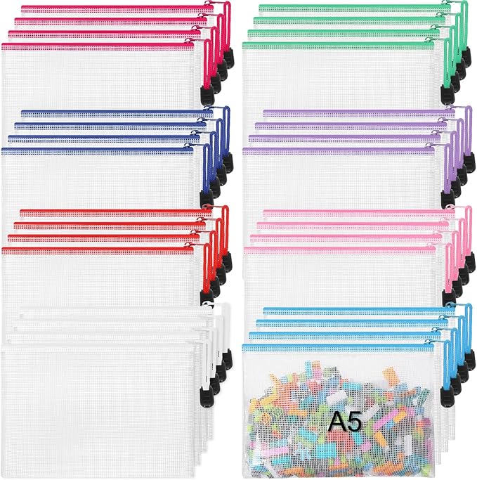 Jetec 32 Pcs Mesh Zipper Bags Toy Storage Bikini Organizer Bag Bolsas Para Guardar Trajes De Bano Waterproof Zipper Reusable Pouch Puzzle Multipurpose for Storage Office(Classic Color,9 x 7 Inch)