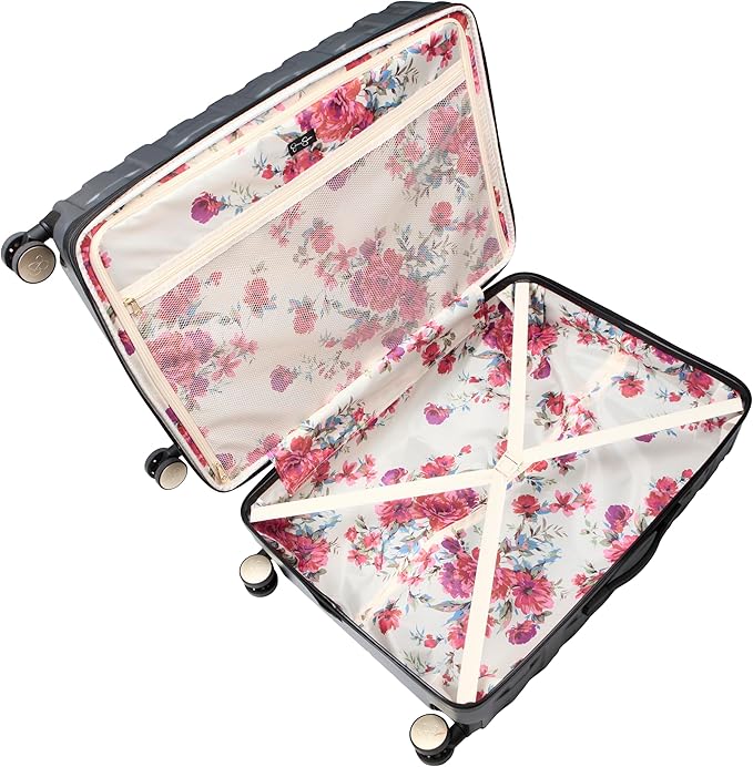 Jessica Simpson Taffeta 28"Expandable 8-Wheel Spinner Large Checked Luggage Suitcase, Gadget Grey