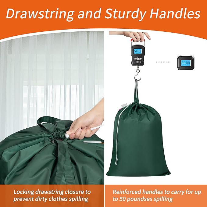 Polecasa Extra Heavy Duty Large Laundry Bag with Sturdy Handles and Drawstring Closure, 28 x 36 inches Durable Storage Bags for Basket, Hamper, College, Dorm, Travel, Green