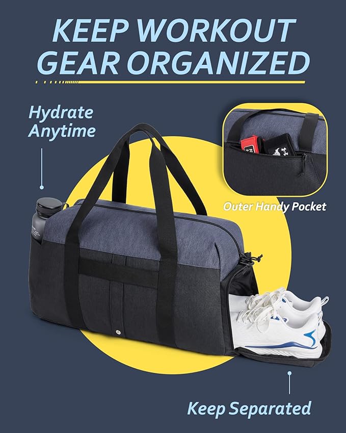 BAGSMART Gym Bags for Men Women, Foldable Travel Duffle Bag, Lightweight Weekender Duffel Bag With Shoe Compartment, Water Resistant Workout Duffle Sports Bag for Travel Yoga