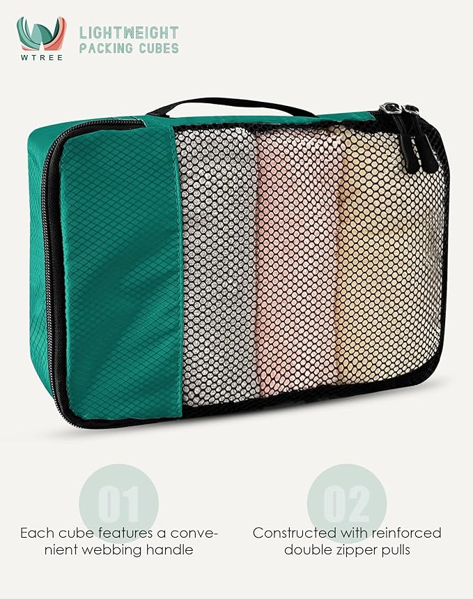 4-Piece Packing Cubes Travel Accessories Set for Suitcases - Luggage Organizer Bags with Double Zipper - Mesh Top - Large - Green