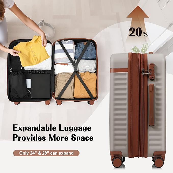 Hardshell Luggage, Lightweight Suitcase with Spinner Wheels, KHAKI+USB