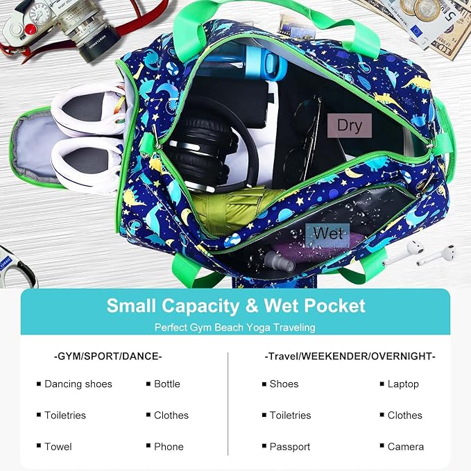 Gym Travel Duffle Bag for Girls - Gymnastics Sports Dance Bag with Shoe Compartment & Wet Pocket Panda Kids Travel Bag Teens Weekender Sleepover Carry On Bag