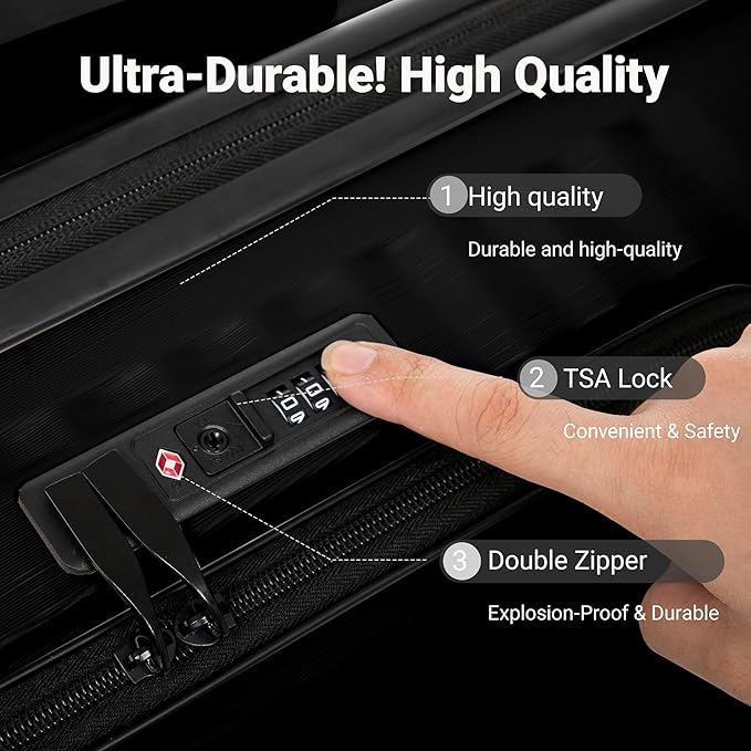 3 piece Luggage Set Expandable Suitcase 22x14x9 Airline Approved Carry on, Front Opening ABS Hard Case Suitcases with Spinner Wheels, TSA Lock