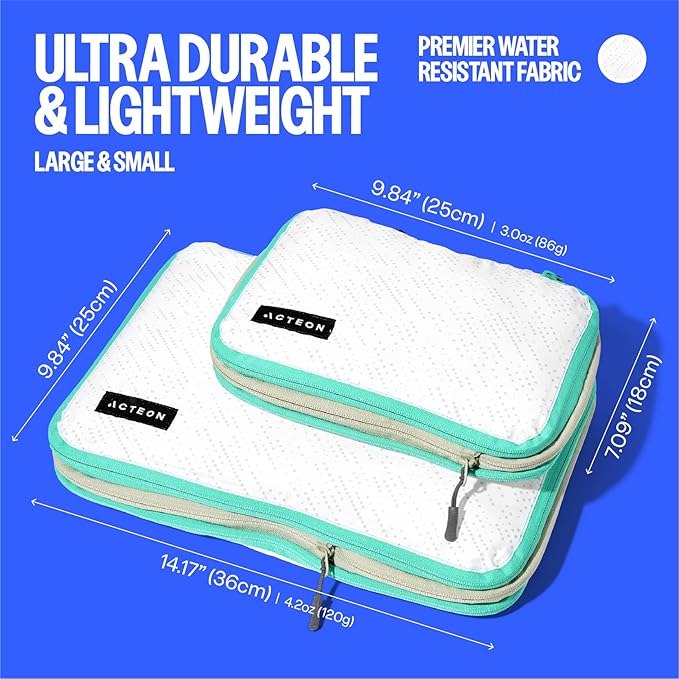 Acteon Compression Packing Cubes - 2 Pack Clean Dirty Separate Zipper - Lightweight Travel Packing Cubes for Luggage - Suitcase Organizer Travel Cubes - Large Small Laundry for Clothes Shoes Makeup