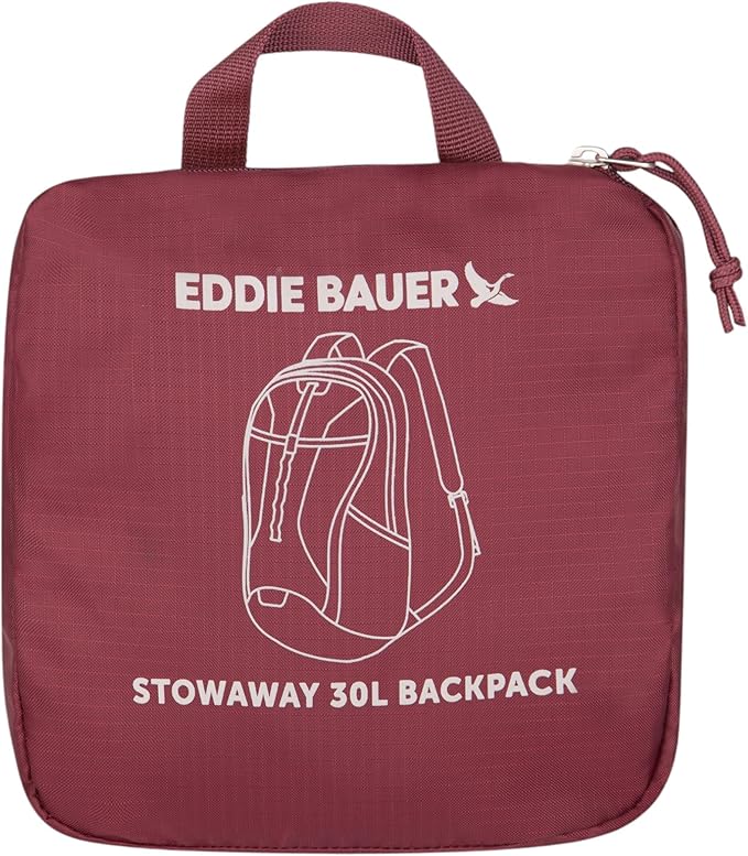 Eddie Bauer Stowaway Packable Backpack | Travel | Outdoor | Lightweight | Foldable | Durable | Ripstop Polyester | 30L - Black Cherry
