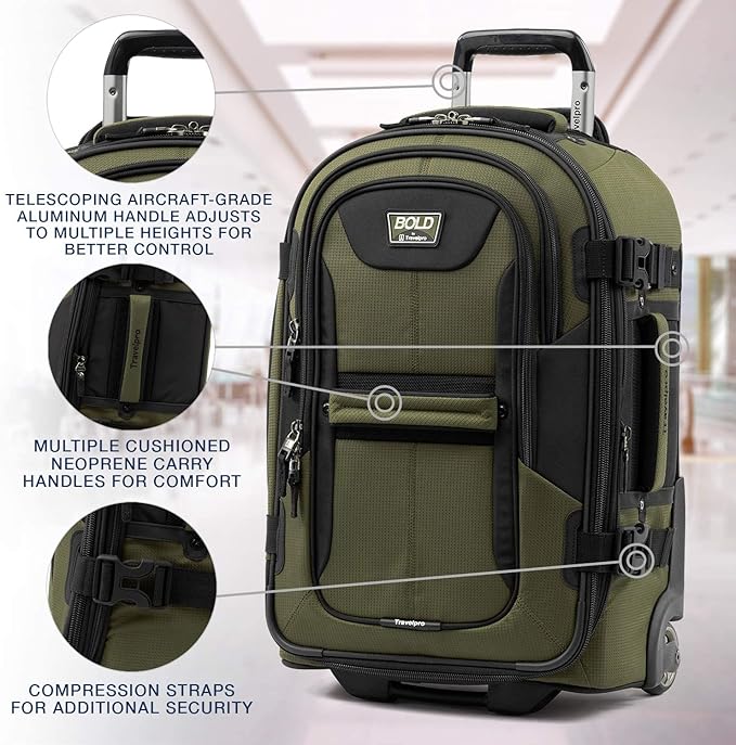 Travelpro Bold Softside Expandable Carry on Rollaboard Luggage, Carry on 22-Inch, Olive Green/Black