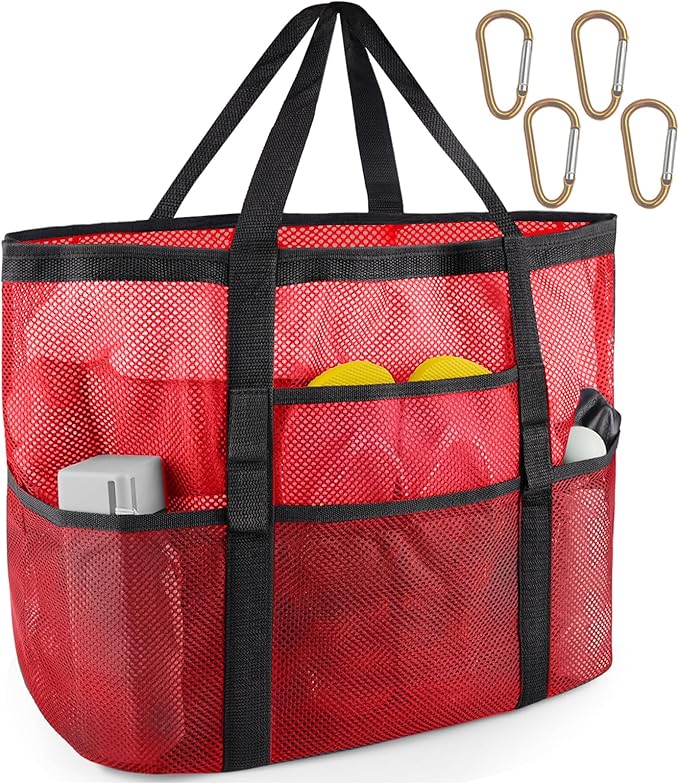 SRISE Mesh Beach Bag - Large Beach Tote Bag for Family Beach Bag for Toys & Vacation Essentials
